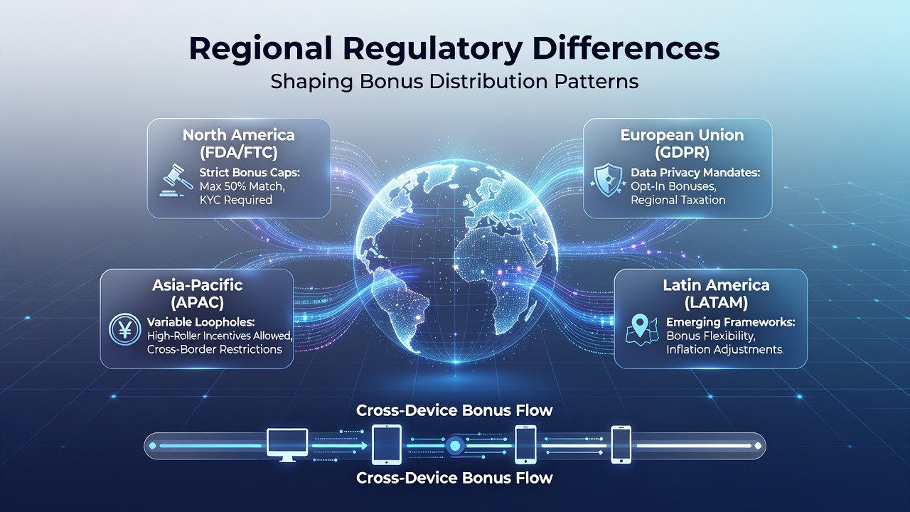 Infographic comparing bonus distribution rates by device type in regulated markets